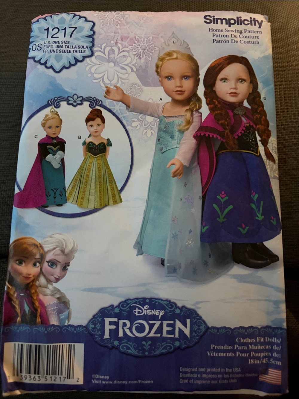 Simplicity Disney Frozen Doll Costume Pattern - Blue, Purple & Pink Accents